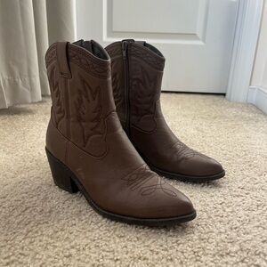 Soda Brown Western Ankle Booties